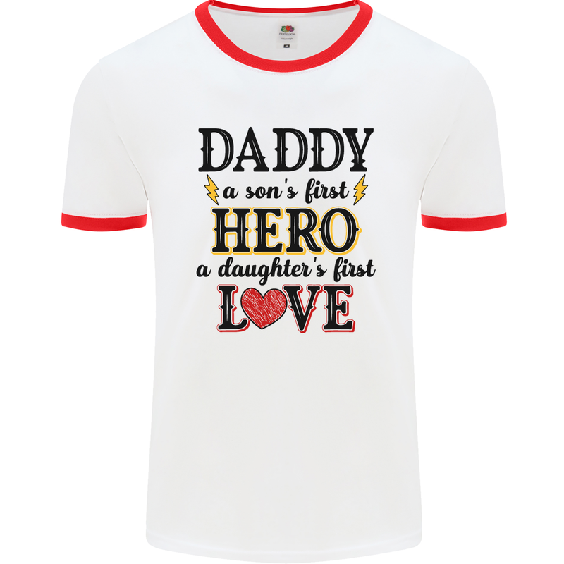 Fathers Day Daughter Love Son Hero Dad Mens Ringer T-Shirt White/Red