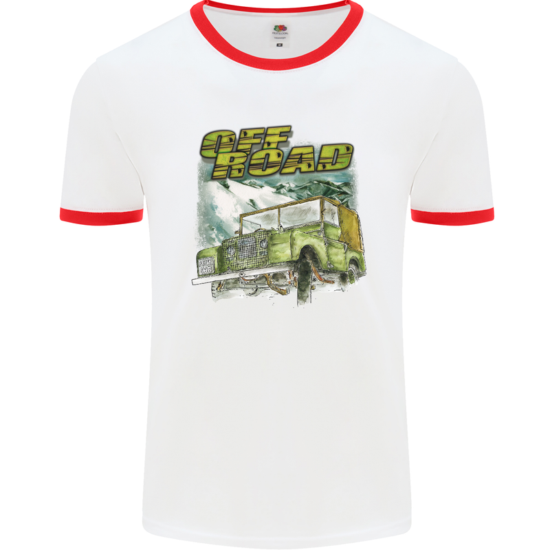 Off Road 4X4 Off Roading Four Wheel Drive Mens White Ringer T-Shirt White/Red