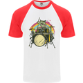Zombie Cat Drummer Mens S/S Baseball T-Shirt White/Red
