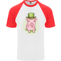 St Patricks Day Pig Mens S/S Baseball T-Shirt White/Red