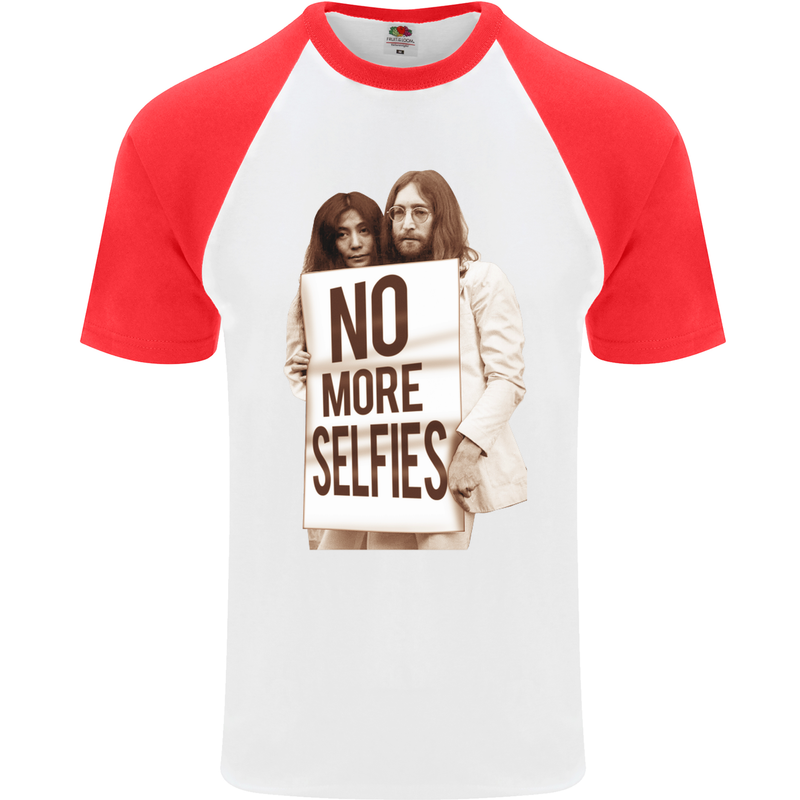 No More Selfies Funny Camer Photography Mens S/S Baseball T-Shirt White/Red