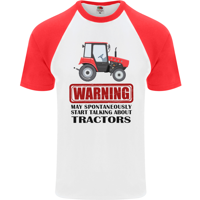 May Talking About Tractors Funny Farmer Mens S/S Baseball T-Shirt White/Red