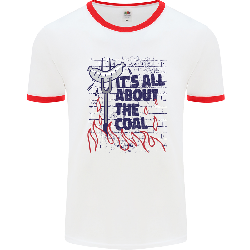 Its All About the Coal Funny BBQ Grill Mens White Ringer T-Shirt White/Red