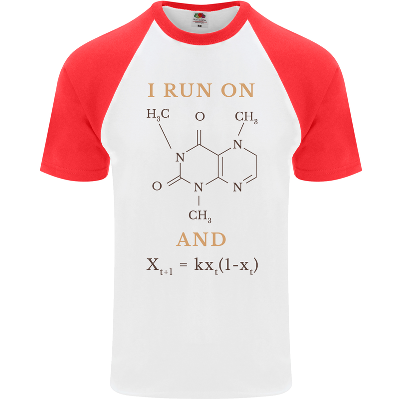 Coffee I Run On Caffeine and Chaos Funny Mens S/S Baseball T-Shirt White/Red