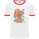 A Snail Playing the Banjo Under a Mushroom Mens White Ringer T-Shirt White/Red