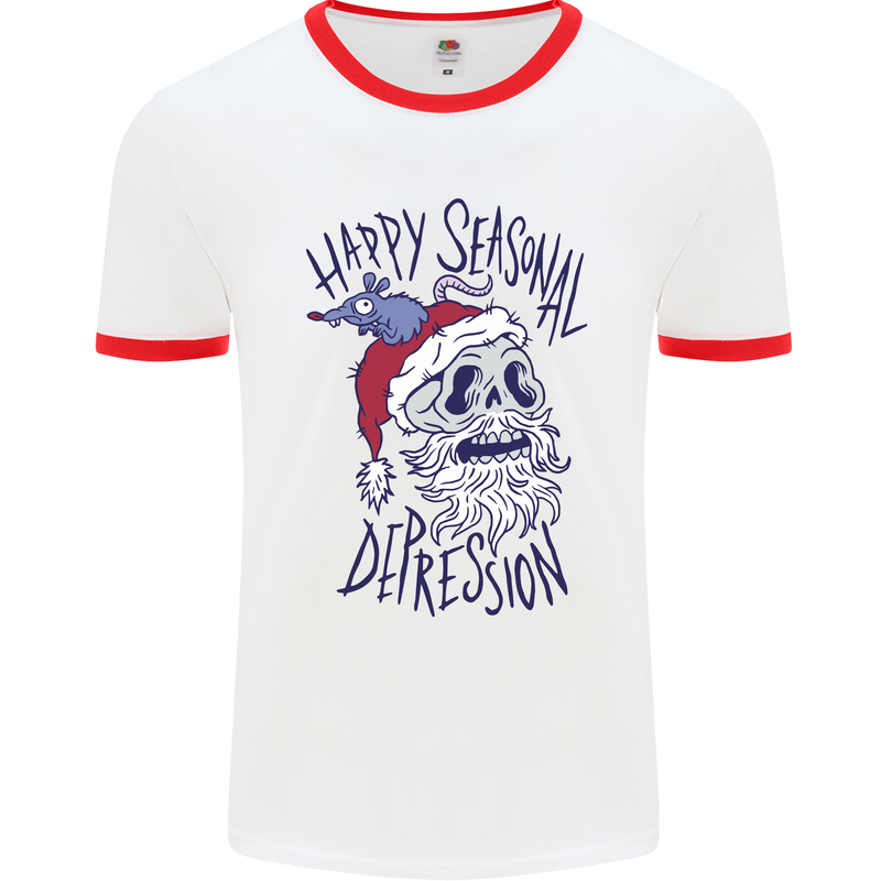 Christmas Bah Humbug Skull Scrouge Mens White Ringer T-Shirt White/Red