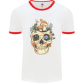 Mushroom Skull Nature Ecology Toadstool Mens White Ringer T-Shirt White/Red