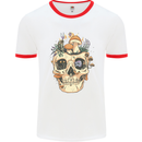 Mushroom Skull Nature Ecology Toadstool Mens White Ringer T-Shirt White/Red