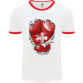 Gym Swiss Flag Ripped Muscles Switzerland Mens White Ringer T-Shirt White/Red