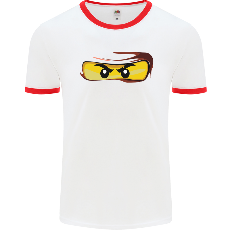 Ninja Eyes Mens White Ringer T-Shirt White/Red