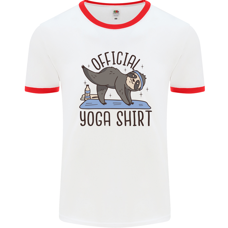 Funny Sloth Yoga Mens Ringer T-Shirt White/Red