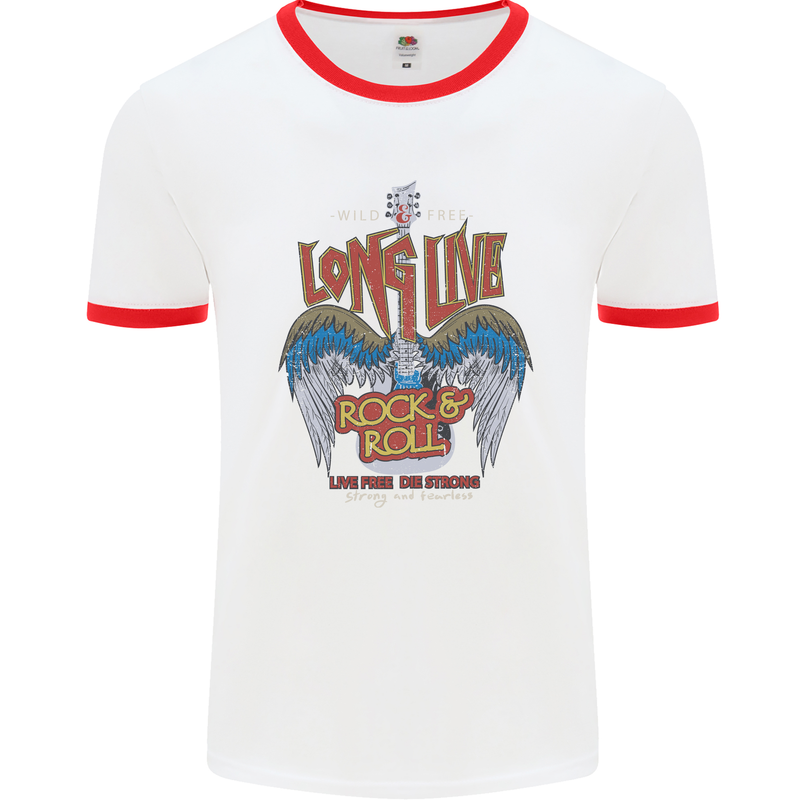 Long Live Rock n Roll Heavy Metal Guitar Mens Ringer T-Shirt White/Red