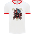 Biker USA Flag Skull Motorbike Motorcycle Mens White Ringer T-Shirt White/Red