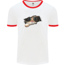 A Funny Cat Peeking From a Ripped Top Mens White Ringer T-Shirt White/Red
