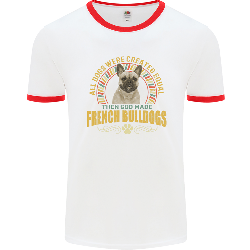 A French Bulldog Dog Mens Ringer T-Shirt White/Red