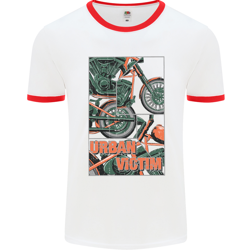 Urban Victim Motorcycle Motorbike Biker Mens White Ringer T-Shirt White/Red