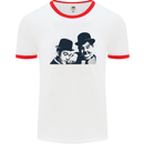 Laurel & Hardy AKA Dick and Doof Mens White Ringer T-Shirt White/Red
