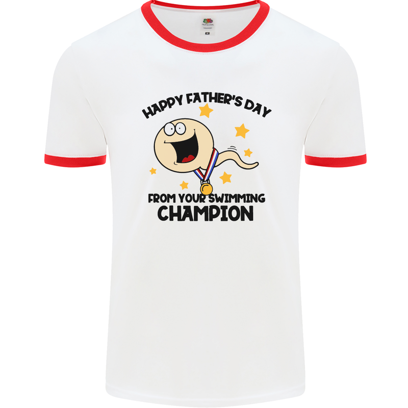 Swimming Champion Funny Fathers Day Dad Mens Ringer T-Shirt White/Red