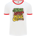 Peace Love Music Guitar Hippy Flower Power Mens Ringer T-Shirt White/Red