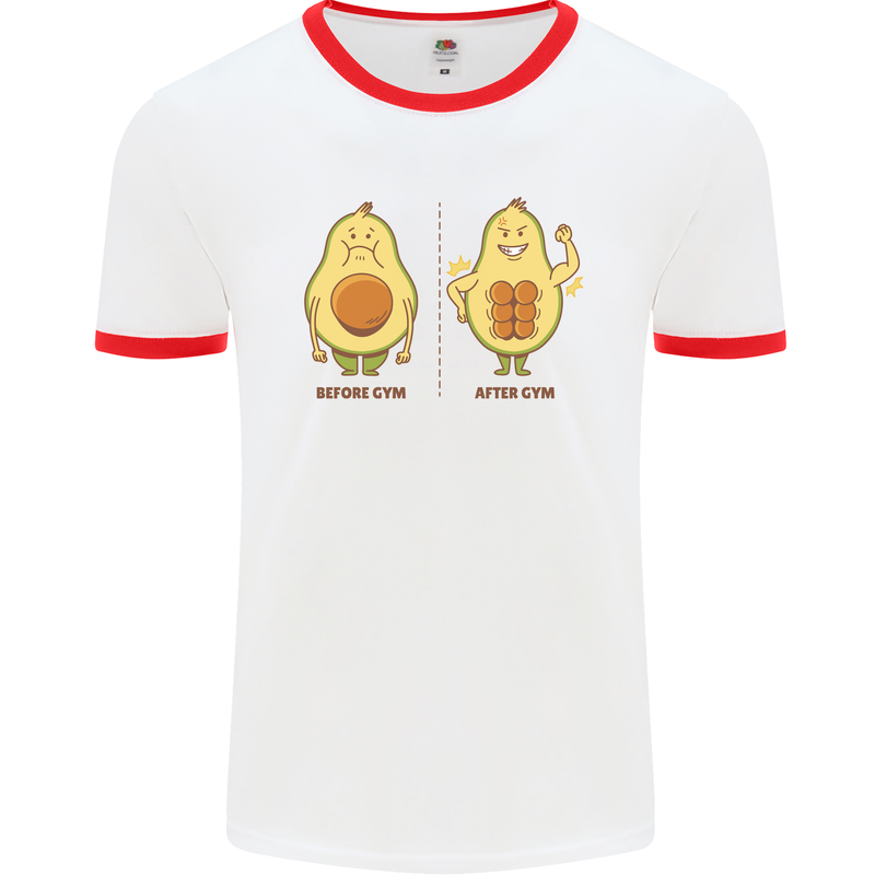 Avocado Gym Funny Fitness Training Healthy Mens White Ringer T-Shirt White/Red