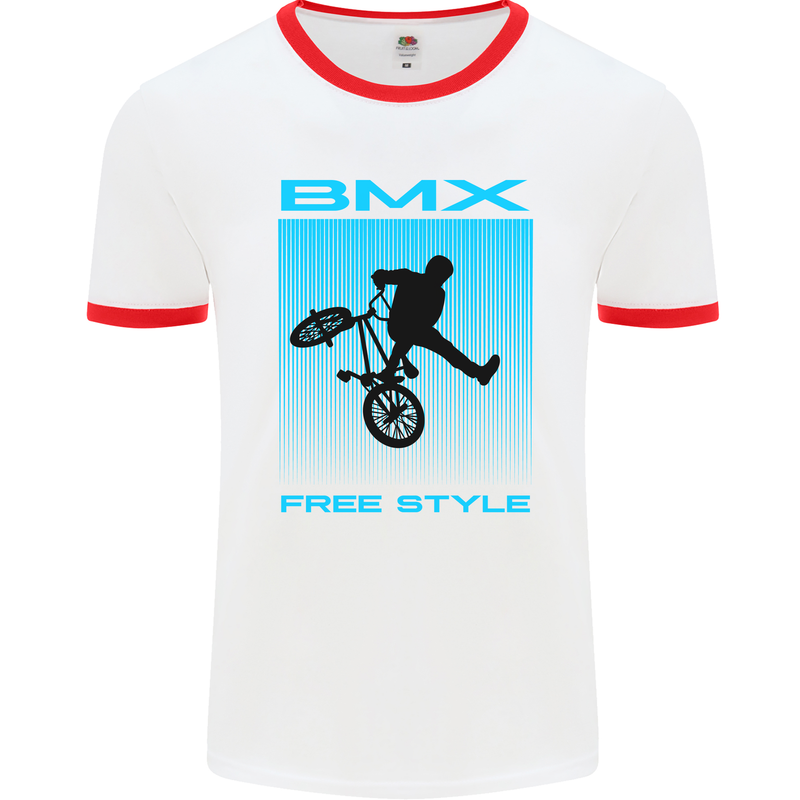 BMX Freestyle Cycling Bicycle Bike Mens White Ringer T-Shirt White/Red