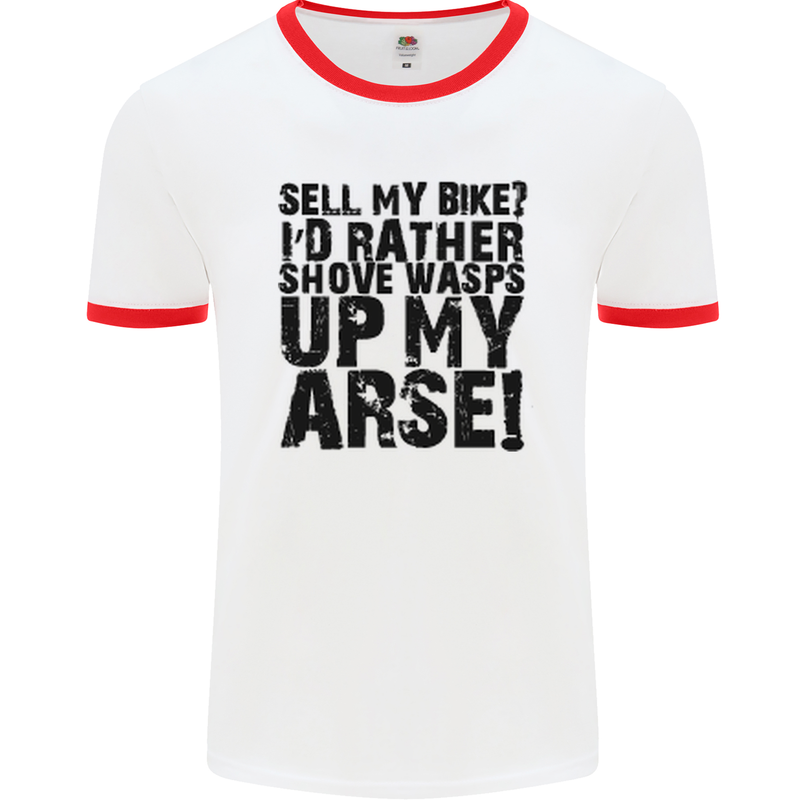 Cycling Biker Sell My Bike? Cyclist Bicycle Mens White Ringer T-Shirt White/Red