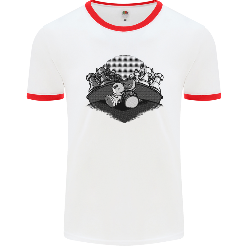 Chess Pieces Player Playing Mens White Ringer T-Shirt White/Red