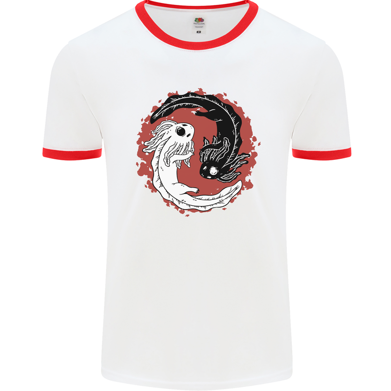 Yin Yang Axoloti Mens Ringer T-Shirt White/Red