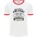 Awesome Teacher Looks Like Teaching Funny Mens White Ringer T-Shirt White/Red