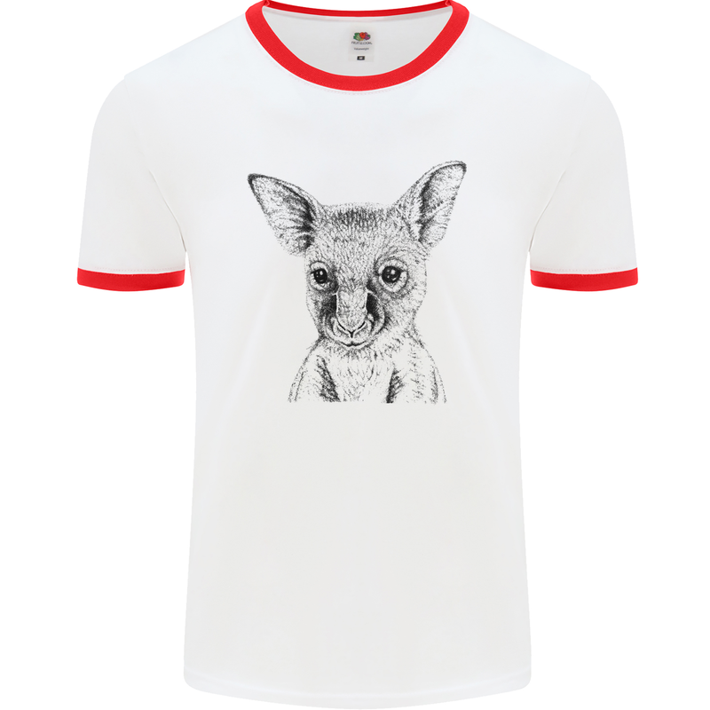 Baby Kangaroo Sketch Ecology Environment Mens White Ringer T-Shirt White/Red