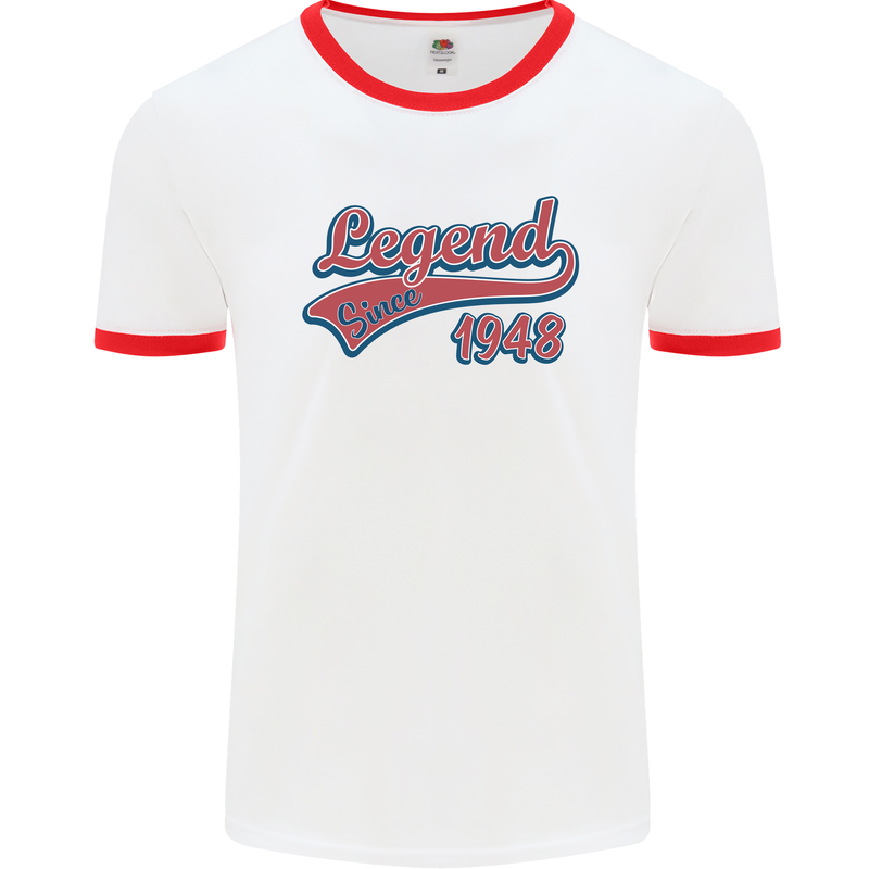 Legend Since 75th Birthday 1948 Mens Ringer T-Shirt White/Red