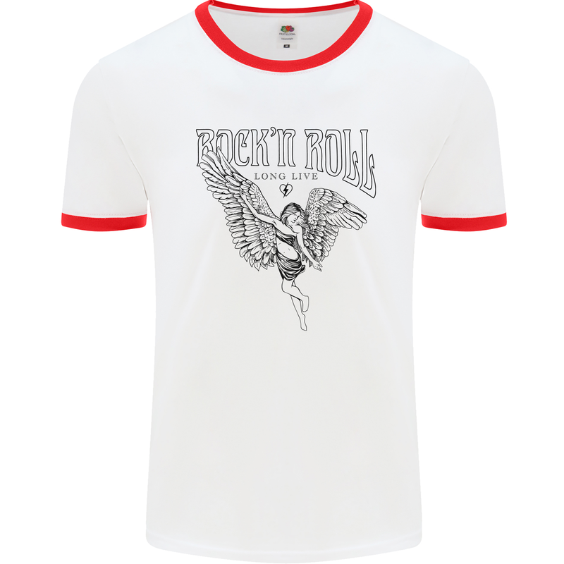 Long Live Rock n Roll Angel Mens Ringer T-Shirt White/Red