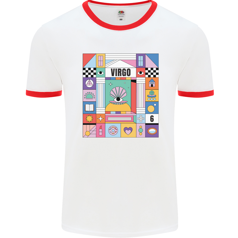 A Vibrant Virgo Zodiac Star Sign Mens Ringer T-Shirt White/Red