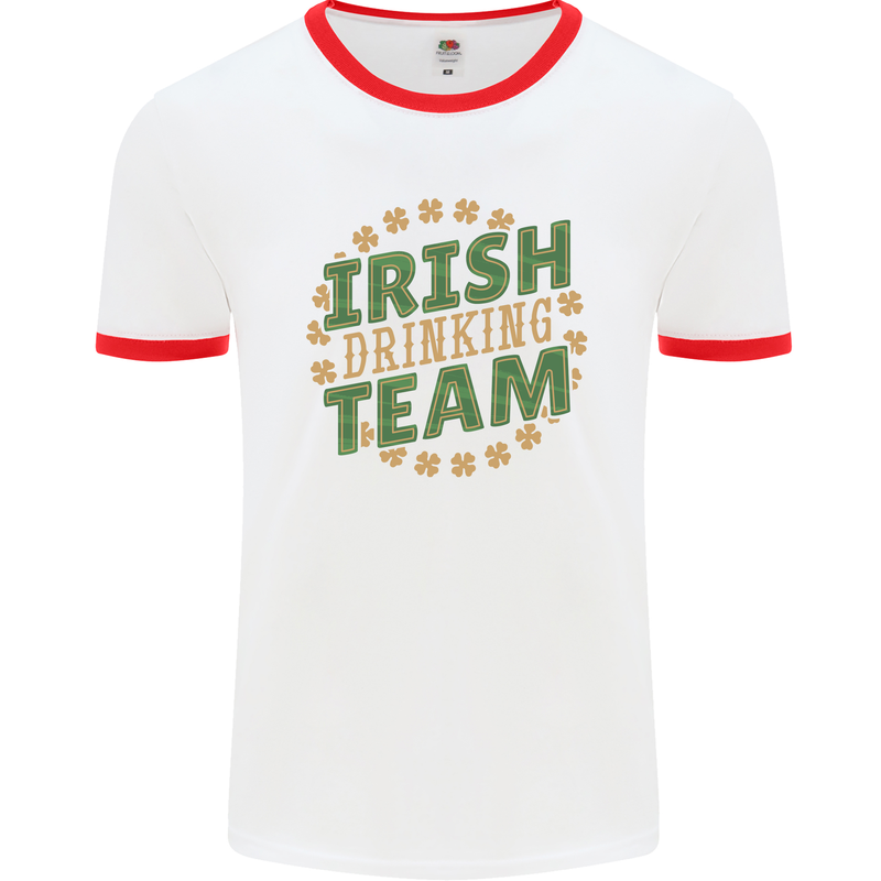 Irish Drinking Team Funny St. Patricks Day Mens White Ringer T-Shirt White/Red