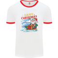 Santa Clause Fishing Funny Christmas Mens White Ringer T-Shirt White/Red