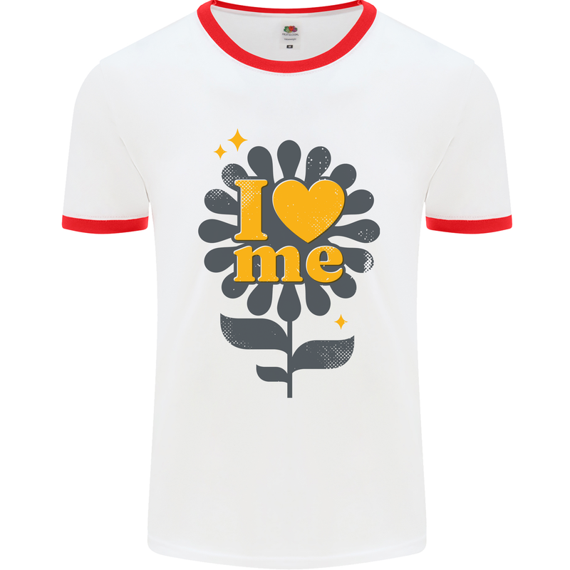 I Love Me Self Loving Confident Funny Quote Mens White Ringer T-Shirt White/Red