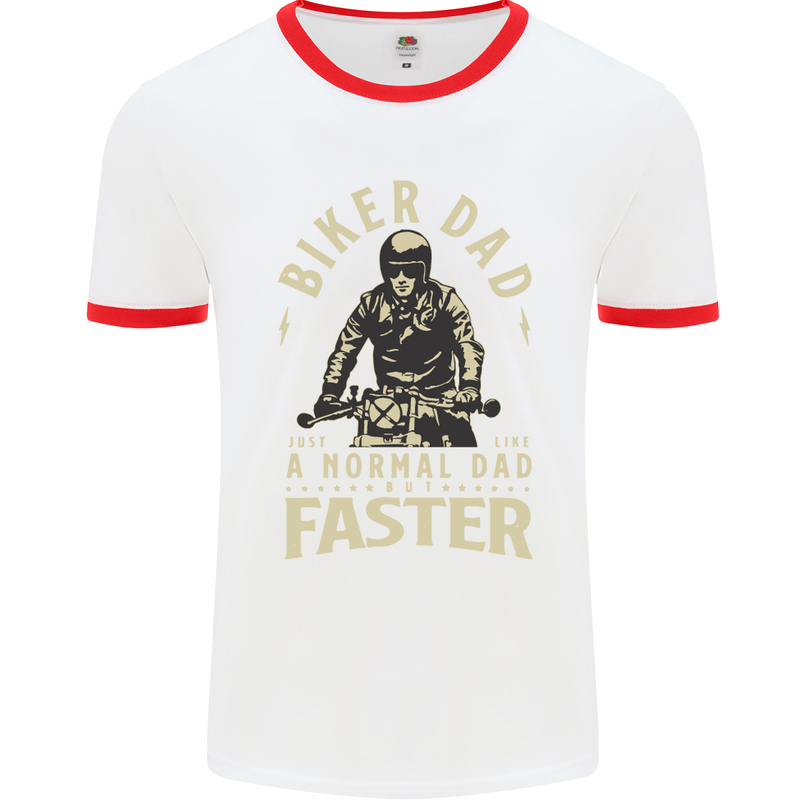 Biker Dad Fathers Day Motorbike Motorcycle Mens Ringer T-Shirt White/Red