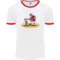 Christmas Beach Santa Clause & Snowman Mens White Ringer T-Shirt White/Red