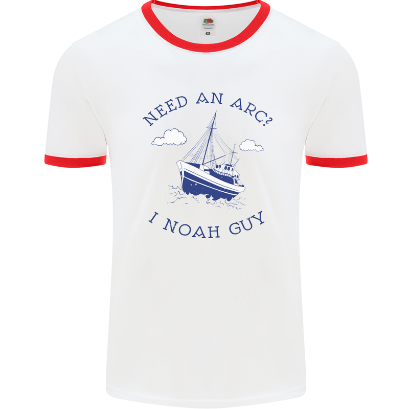 Need an Arc? I Noah Guy Funny Atheist Mens White Ringer T-Shirt White/Red