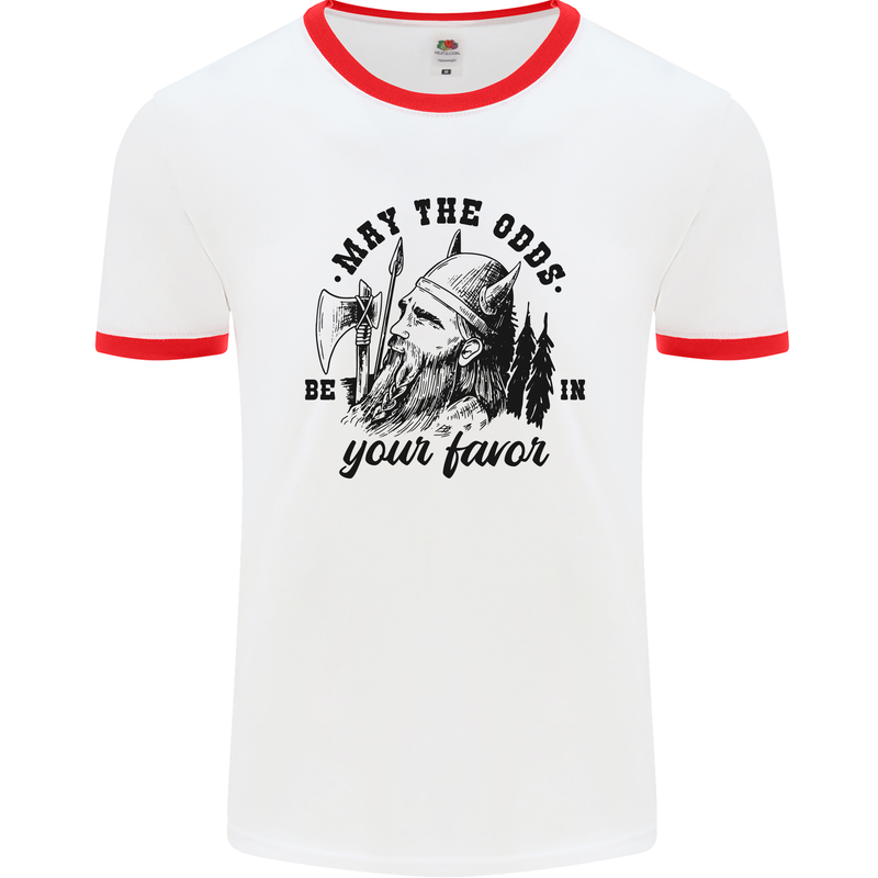 Viking May the Odds Be In Your Favour Mens White Ringer T-Shirt White/Red