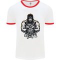 Jiu Jitsu Gorilla MMA Martial Arts Karate Mens White Ringer T-Shirt White/Red