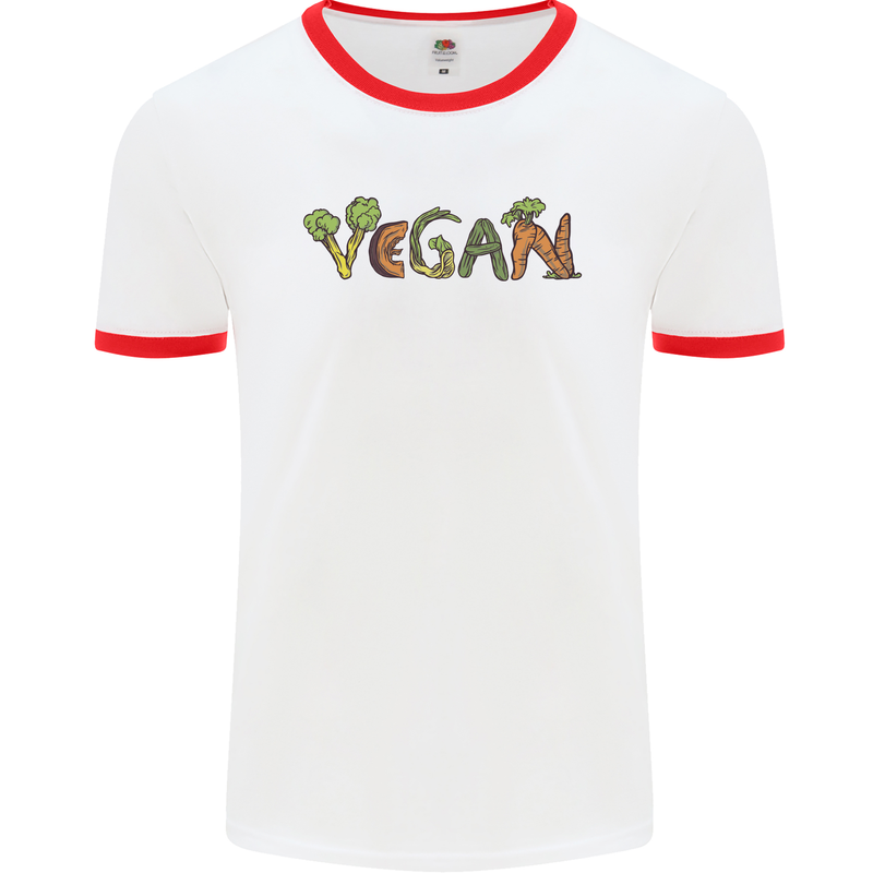 Vegan Vegetables Mens White Ringer T-Shirt White/Red