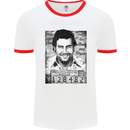Pablo Escobar Mug Shot Mens White Ringer T-Shirt White/Red