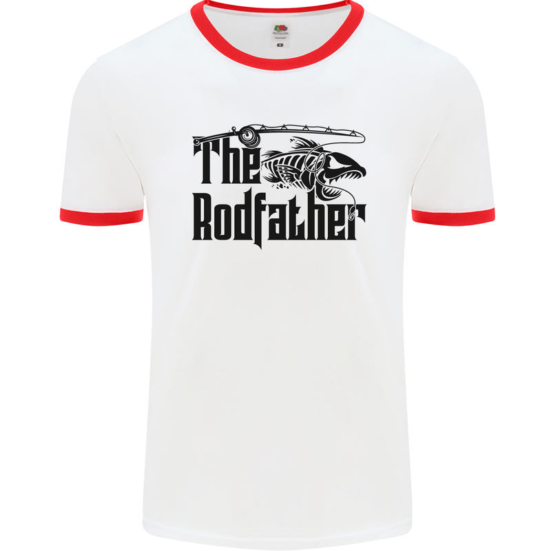 The Rodfather Funny Fishing Rod Father Mens White Ringer T-Shirt White/Red