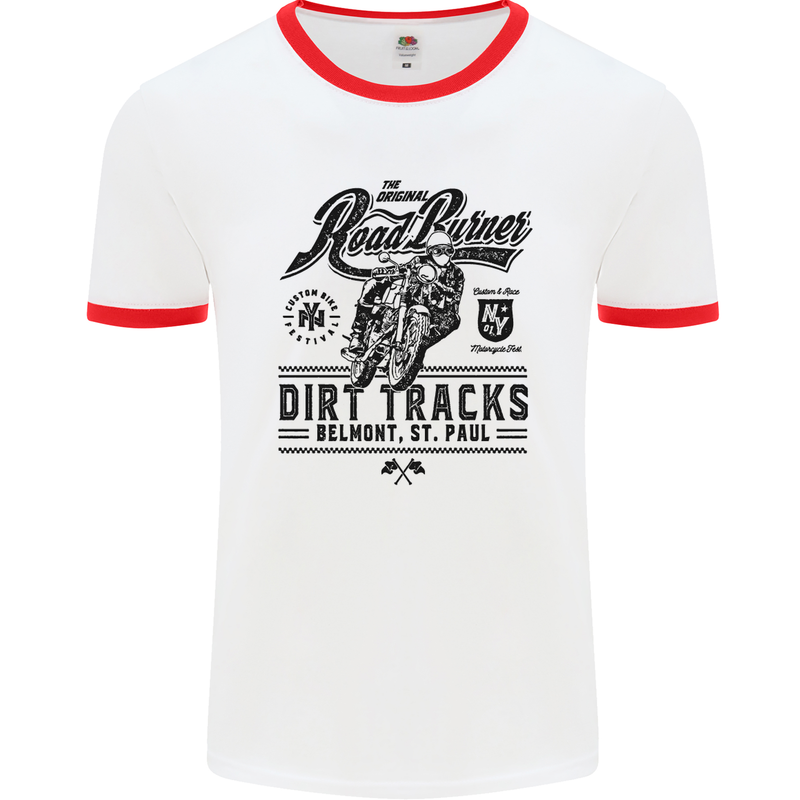 The Original Road Burner Biker Motorcycle Mens White Ringer T-Shirt White/Red