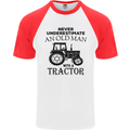 Old Man With a Tractor Driver Farmer Farm Mens S/S Baseball T-Shirt White/Red