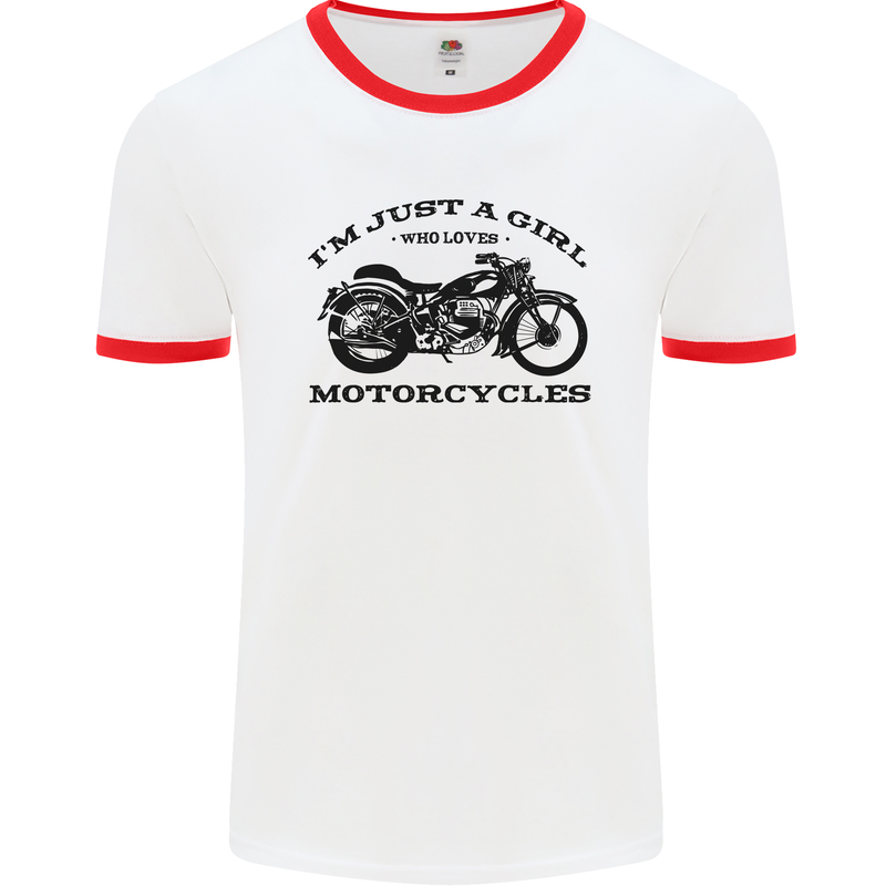 A Girl Who Loves Motorcycles Biker Mens Ringer T-Shirt White/Red