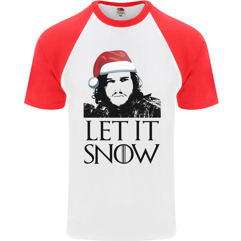 Xmas Let it Snow Funny Christmas Mens S/S Baseball T-Shirt White/Red