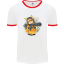 Anime Gun Girl Mens Ringer T-Shirt White/Red