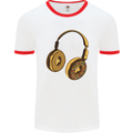 Donut Headphones Music DJ DJing Funny Mens White Ringer T-Shirt White/Red